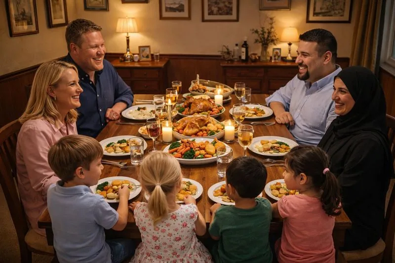 British Dinner — host and guest families